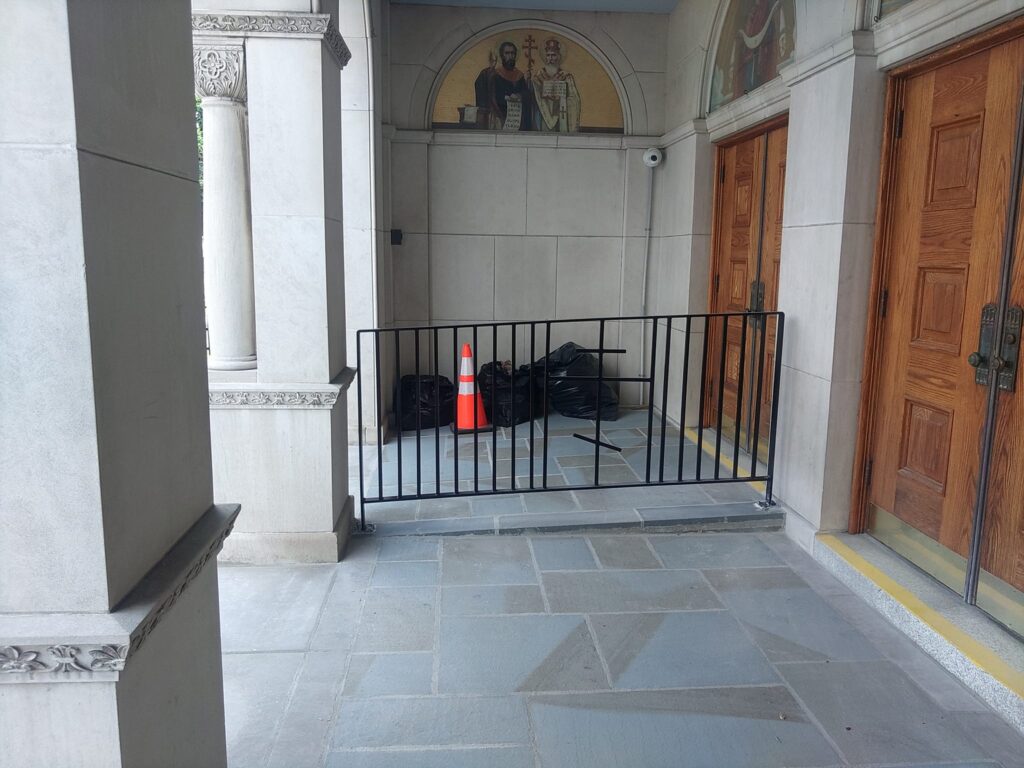 Custom steel safety barrier gate installed at church entrance in Pennsylvania