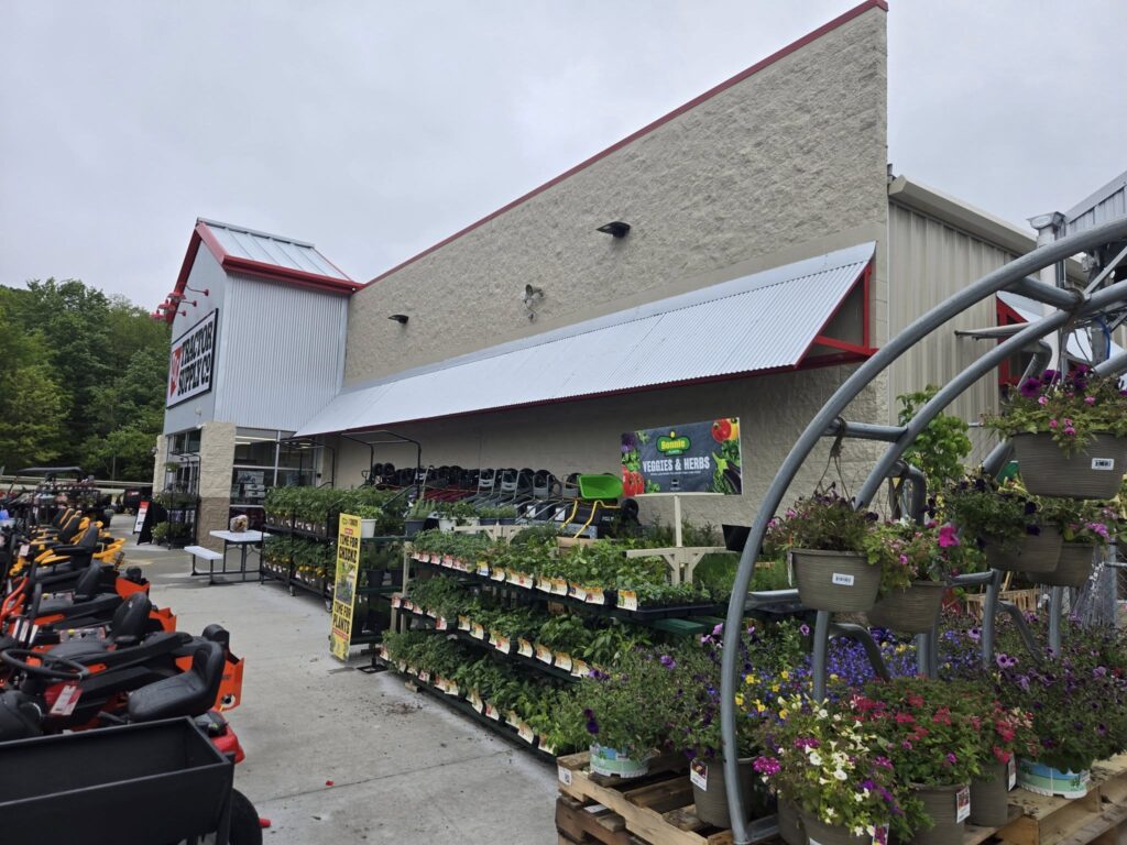 Commercial building metal awning with structural steel support installation in Pennsylvania