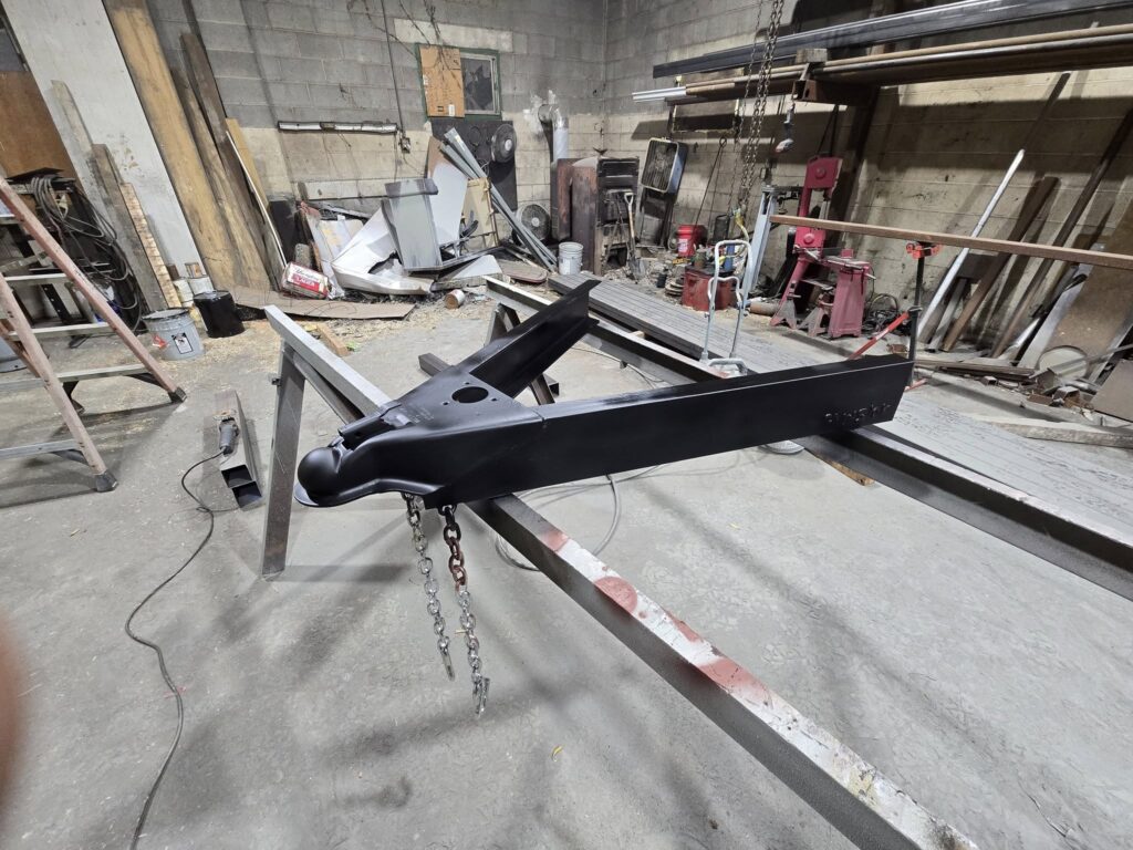 Custom welded steel trailer frame fabricated in welding shop in Pennsylvania