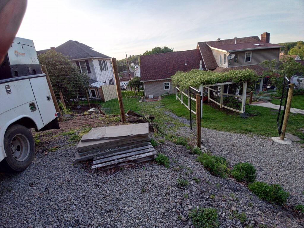 Custom steel pergola support frame installation at residential property in Pennsylvania
