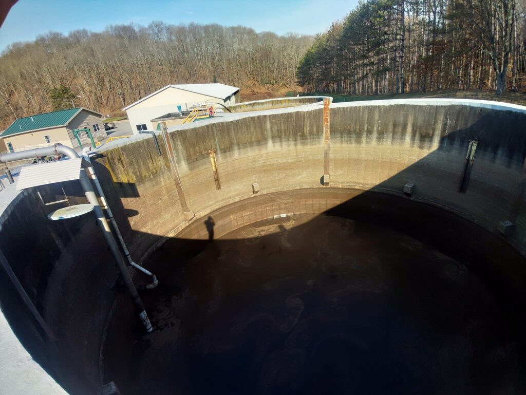 Large industrial tank structure at water treatment facility