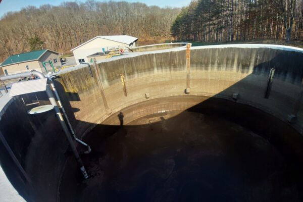 Large industrial tank structure at water treatment facility
