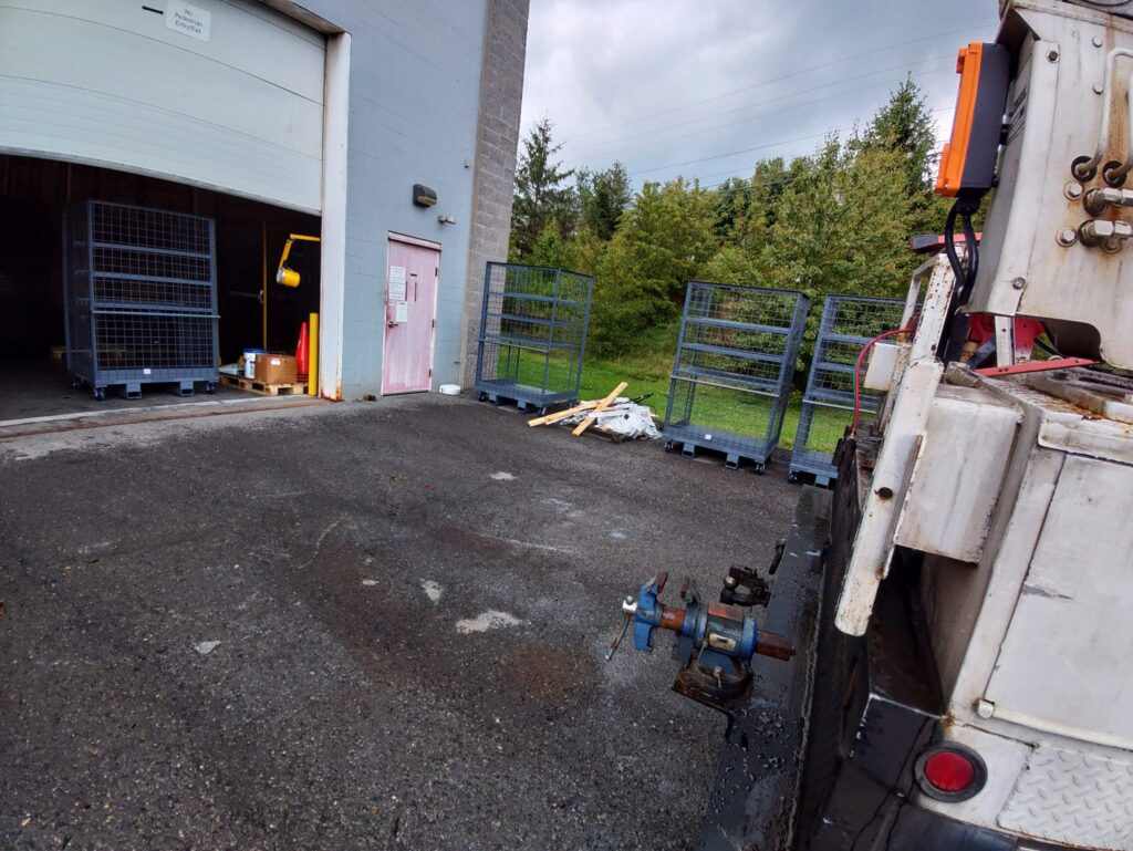 Mobile welding truck performing on site metal repair at commercial facility in Windber PA