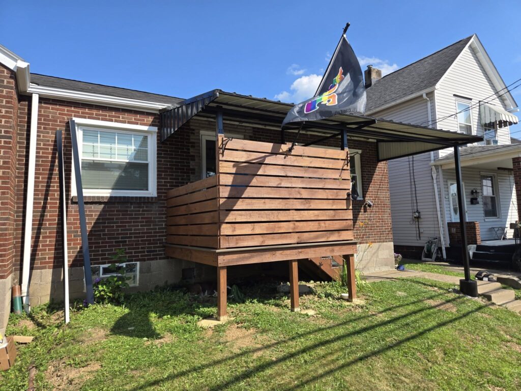 Custom steel deck support structure installed for residential porch