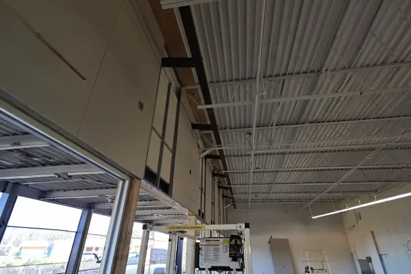 Structural steel support beams installed inside a commercial building by Mobile Welding Solutions in Pennsylvania.