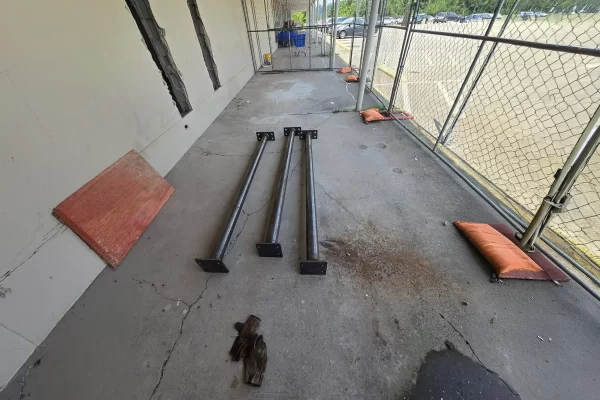 Custom fabricated steel support columns prepared by Mobile Welding Solutions for a commercial renovation project in Pennsylvania.