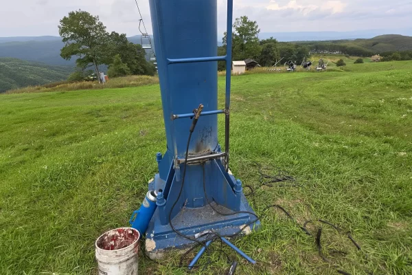 Mobile Welding Solutions performing on site welding repairs on a ski lift tower support structure in Pennsylvania.