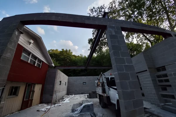 Structural steel beams installed for a commercial building expansion by Mobile Welding Solutions in Pennsylvania.