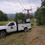 Mobile Welding Solutions service truck providing heavy equipment welding repair at a ski lift in Pennsylvania